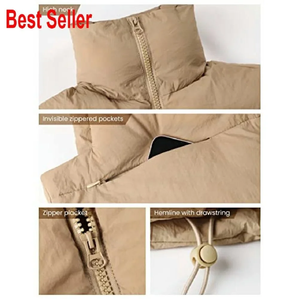 Cropped Puffer Vest Zip Up Stand Collar Sleeveless Padded Chic Y2K Style